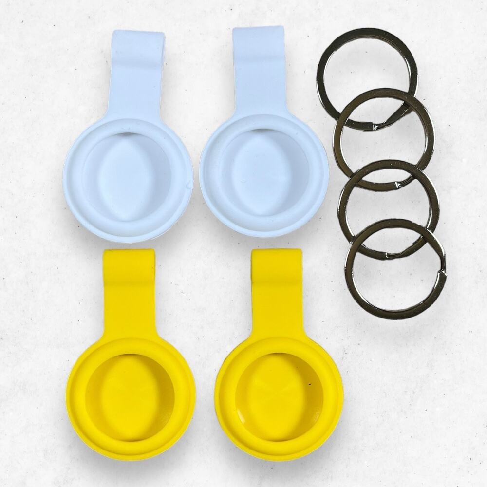 AirTag 4‎ Keychains Silicon Yellow White New w/ Metal Rings